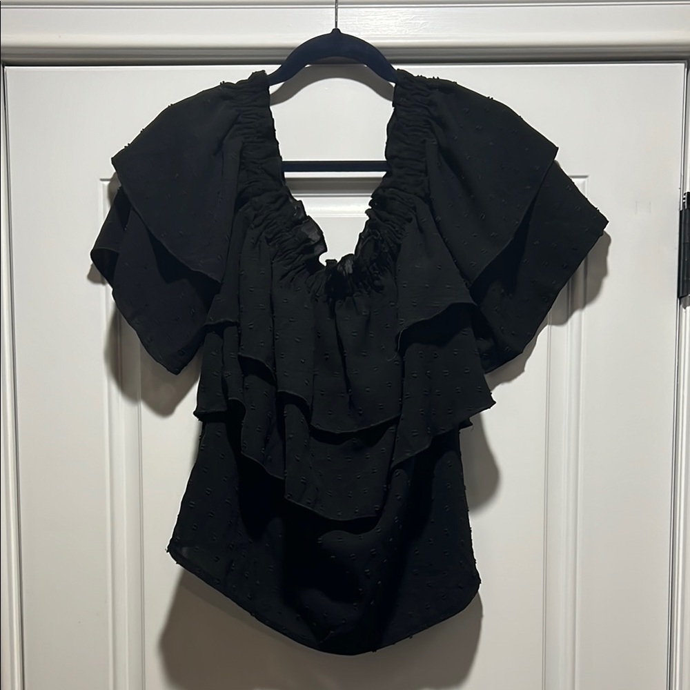 Elegant Black Ruffled Women's Top Size M